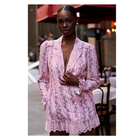 New! LOVESHACKFANCY Moonstone Mini Blazer Dress in Blushing Pink - Picture 8 of 16